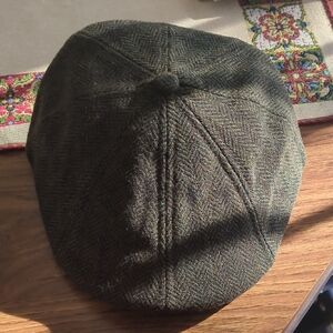 Boston Scally The Peaky Dark Olive Herringbone Tweed Cap